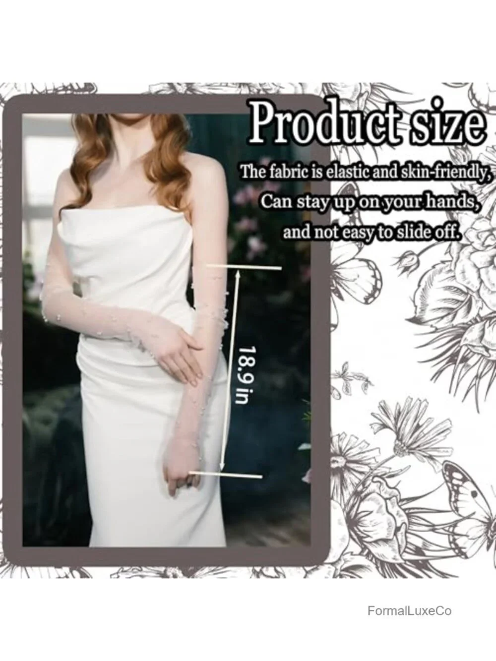 Long Tulle Pearl Bridal Gloves Elbow Length Fingerless Touch Screen